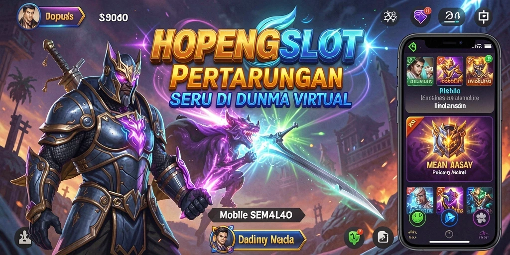 Tangkapan layar gameplay HOPENGSLOT dengan karakter bertarung di arena.