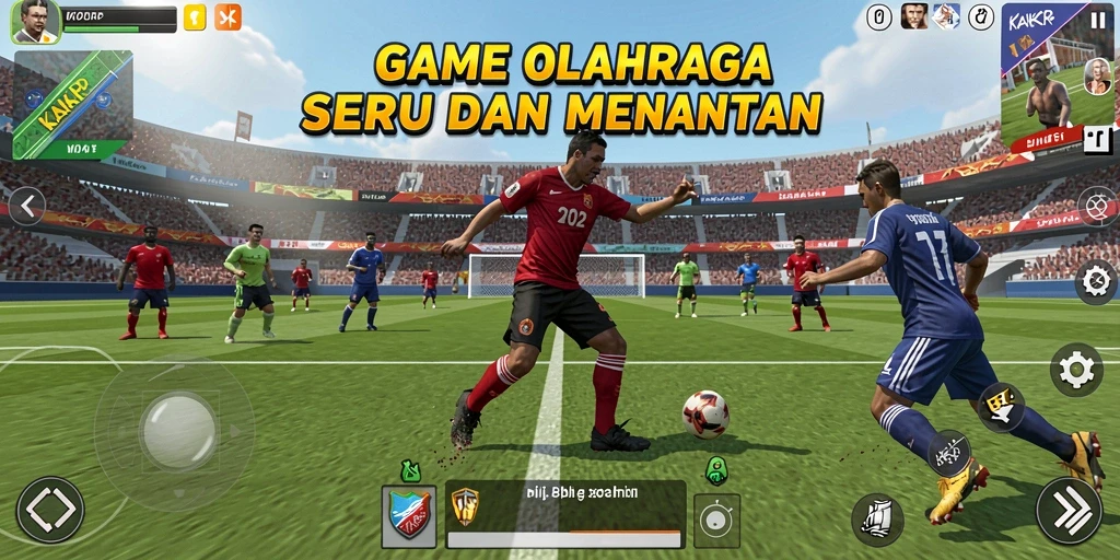 Screenshot KAKRP menunjukkan gameplay seru dalam suasana pertandingan olahraga.