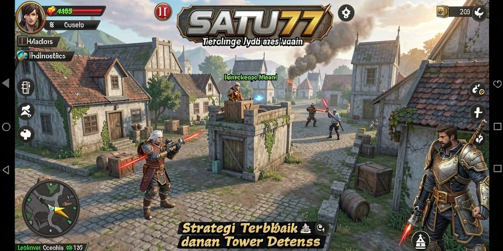 Screenshot dari gameplay menegangkan di SATU77 Tower Defense.