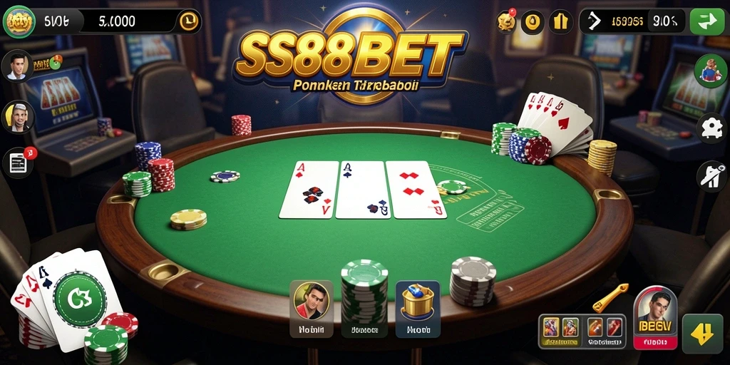 Tampilan gameplay SS88BET yang seru dan interaktif dalam permainan Poker.