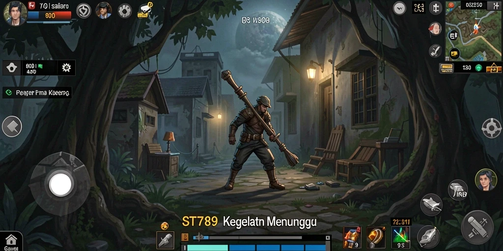 Tampilan gameplay ST789 yang menyeramkan dengan suasana gelap dan misterius.