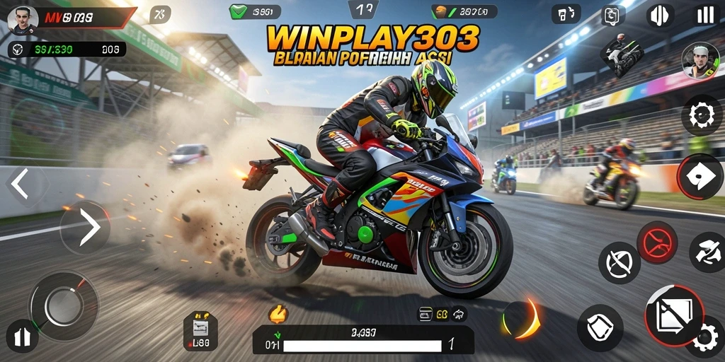 Screenshot gameplay WINPLAY303 menampilkan adu balap motor yang seru dan mendebarkan.
